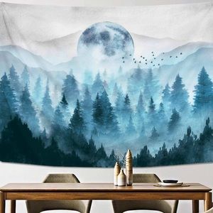 Full Moon Foggy Forest Tree Tapestry/Wall Decor